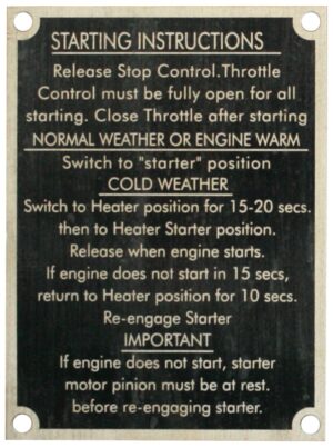 STARTING INSTRUCTION PLATE