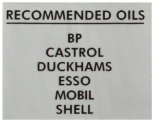 RECOMMENDED OILS DECAL